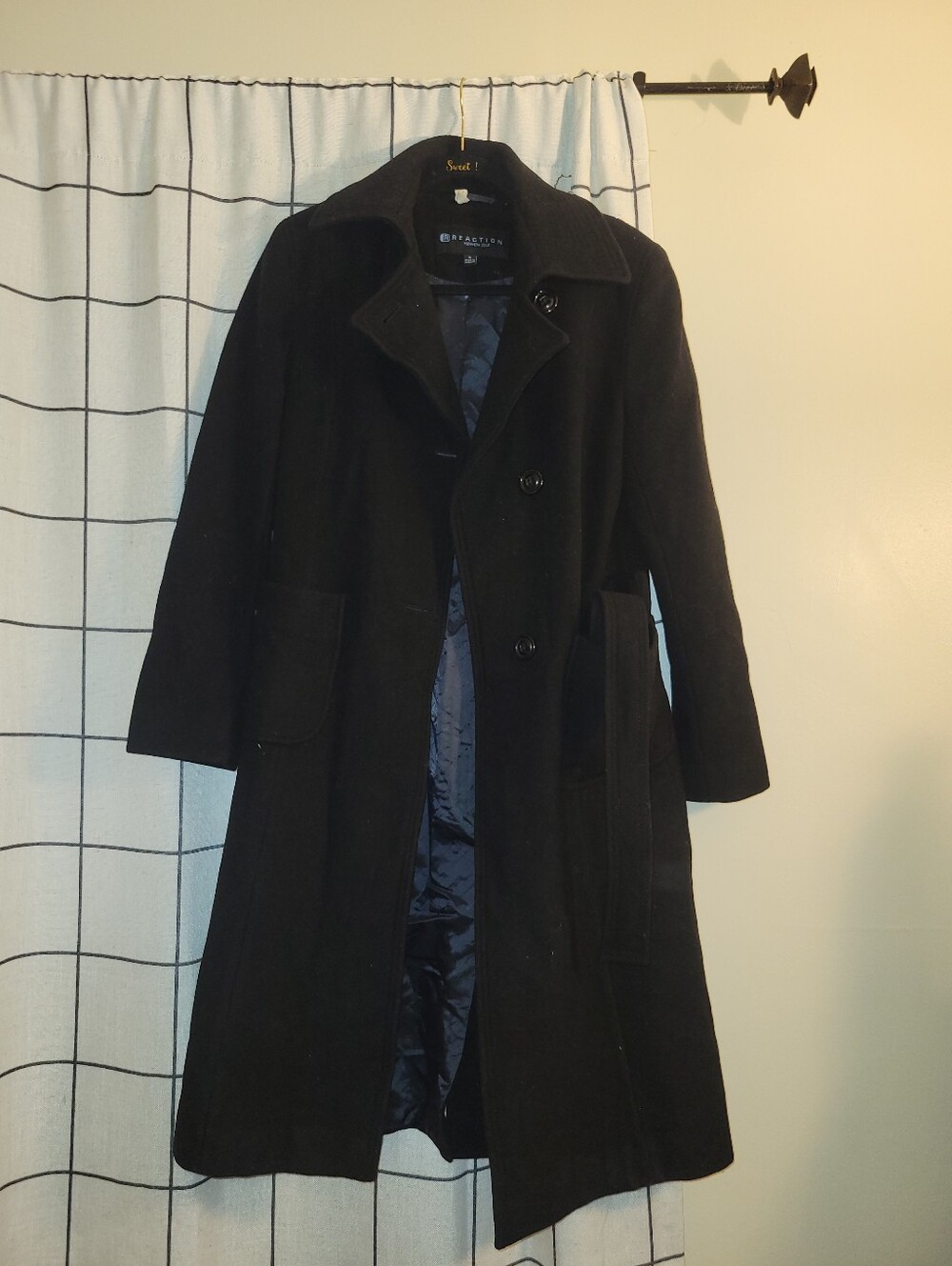 Reaction Kenneth Cole Black Long Wool-Blend Pea Coat